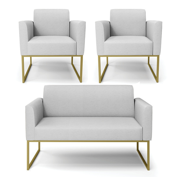 Sofá Namoradeira Com 2 Poltronas Base Industrial Dourado Mari