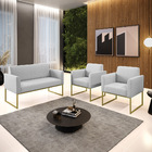 Sofá Namoradeira Com 2 Poltronas Base Industrial Dourado Mari