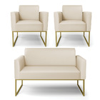 Sofá Namoradeira Com 2 Poltronas Base Industrial Dourado Mari