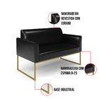 Sofá Namoradeira Com 2 Poltronas Base Industrial Dourado Mari