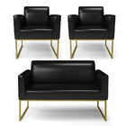 Sofá Namoradeira Com 2 Poltronas Base Industrial Dourado Mari