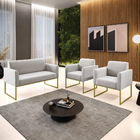 Sofá Namoradeira Com 2 Poltronas Base Industrial Dourado Mari