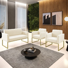 Sofá Namoradeira Com 2 Poltronas Base Industrial Dourado Mari
