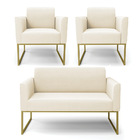 Sofá Namoradeira Com 2 Poltronas Base Industrial Dourado Mari