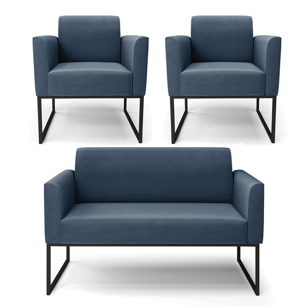 Sofá Namoradeira Com 2 Poltronas Base Industrial Preto Marisa
