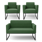 Sofá Namoradeira Com 2 Poltronas Base Industrial Preto Marisa