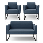 Sofá Namoradeira Com 2 Poltronas Base Industrial Preto Marisa