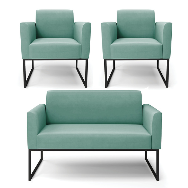 Sofá Namoradeira Com 2 Poltronas Base Industrial Preto Marisa