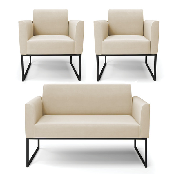 Sofá Namoradeira Com 2 Poltronas Base Industrial Preto Marisa