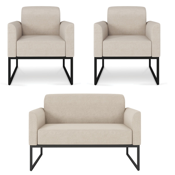 Sofá Namoradeira Com 2 Poltronas Base Industrial Preto Marisa