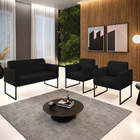 Sofá Namoradeira Com 2 Poltronas Base Industrial Preto Marisa