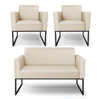 Sofá Namoradeira Com 2 Poltronas Base Industrial Preto Marisa