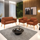 Sofá Namoradeira Com 2 Poltronas Pés Palito Castanho Marisa C