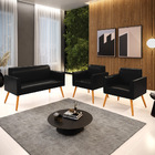 Sofá Namoradeira Com 2 Poltronas Pés Palito Castanho Marisa C