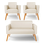 Sofá Namoradeira Com 2 Poltronas Pés Palito Castanho Marisa C