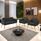 Sofá Namoradeira Com 2 Poltronas Pés Palito Castanho Marisa C