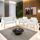 Sofá Namoradeira Com 2 Poltronas Pés Palito Castanho Marisa C