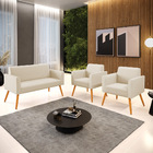 Sofá Namoradeira Com 2 Poltronas Pés Palito Castanho Marisa C