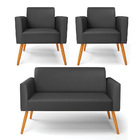 Sofá Namoradeira Com 2 Poltronas Pés Palito Castanho Marisa C