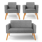 Sofá Namoradeira Com 2 Poltronas Pés Palito Castanho Marisa L