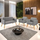 Sofá Namoradeira Com 2 Poltronas Pés Palito Castanho Marisa L