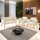 Sofá Namoradeira Com 2 Poltronas Pés Palito Castanho Marisa L