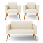 Sofá Namoradeira Com 2 Poltronas Pés Palito Castanho Marisa L