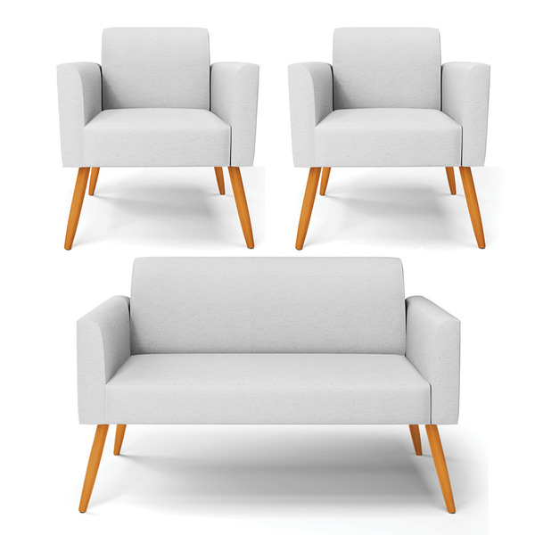 Sofá Namoradeira Com 2 Poltronas Pés Palito Castanho Marisa L