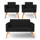 Sofá Namoradeira Com 2 Poltronas Pés Palito Castanho Marisa L