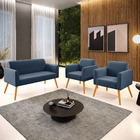 Sofá Namoradeira Com 2 Poltronas Pés Palito Castanho Marisa S