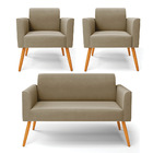 Sofá Namoradeira Com 2 Poltronas Pés Palito Castanho Marisa S