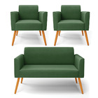 Sofá Namoradeira Com 2 Poltronas Pés Palito Castanho Marisa S