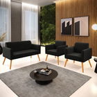 Sofá Namoradeira Com 2 Poltronas Pés Palito Castanho Marisa S