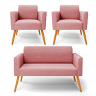 Sofá Namoradeira Com 2 Poltronas Pés Palito Castanho Marisa S