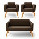 Sofá Namoradeira Com 2 Poltronas Pés Palito Castanho Marisa S