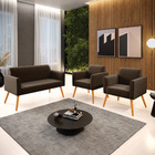 Sofá Namoradeira Com 2 Poltronas Pés Palito Castanho Marisa S