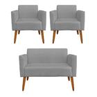 Sofá Namoradeira Com 2 Poltronas Pés Palito Castanho Marisa S