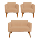 Sofá Namoradeira Com 2 Poltronas Pés Palito Castanho Marisa S