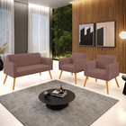 Sofá Namoradeira Com 2 Poltronas Pés Palito Castanho Marisa V