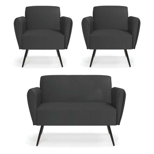 Sofá Namoradeira Com 2 Poltronas Pés Palito De Ferro Bruna Co