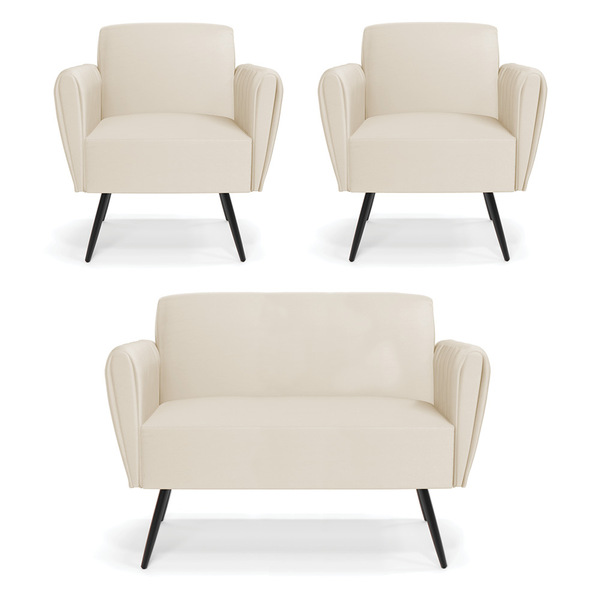 Sofá Namoradeira Com 2 Poltronas Pés Palito De Ferro Bruna Co