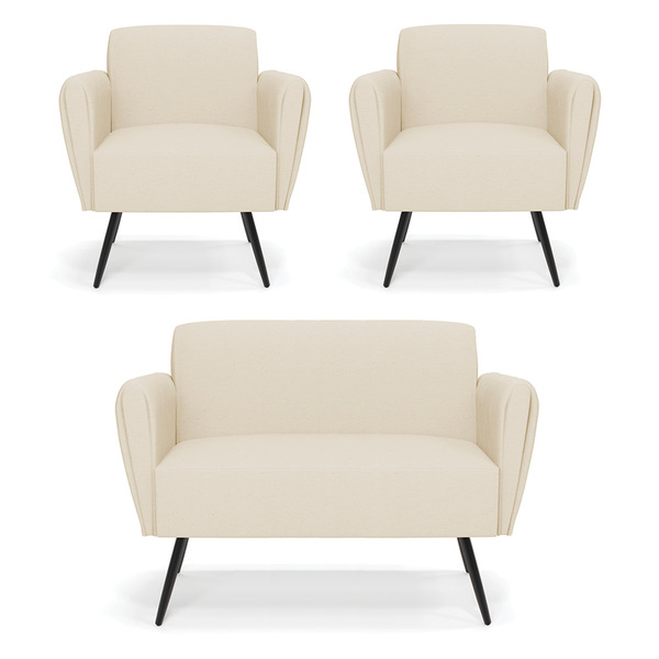 Sofá Namoradeira Com 2 Poltronas Pés Palito De Ferro Bruna Li