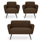 Sofá Namoradeira Com 2 Poltronas Pés Palito De Ferro Bruna Su