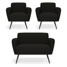 Sofá Namoradeira Com 2 Poltronas Pés Palito De Ferro Bruna Su