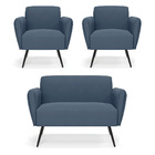 Sofá Namoradeira Com 2 Poltronas Pés Palito De Ferro Bruna Su