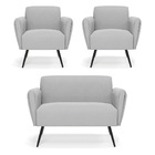 Sofá Namoradeira Com 2 Poltronas Pés Palito De Ferro Bruna Su