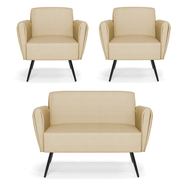 Sofá Namoradeira Com 2 Poltronas Pés Palito De Ferro Bruna Ve