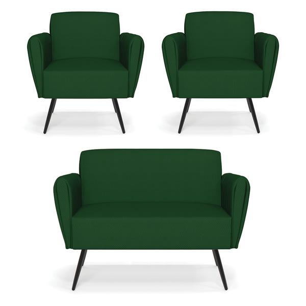 Sofá Namoradeira Com 2 Poltronas Pés Palito De Ferro Bruna Ve