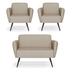 Sofá Namoradeira Com 2 Poltronas Pés Palito De Ferro Bruna Ve