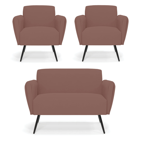 Sofá Namoradeira Com 2 Poltronas Pés Palito De Ferro Bruna Ve